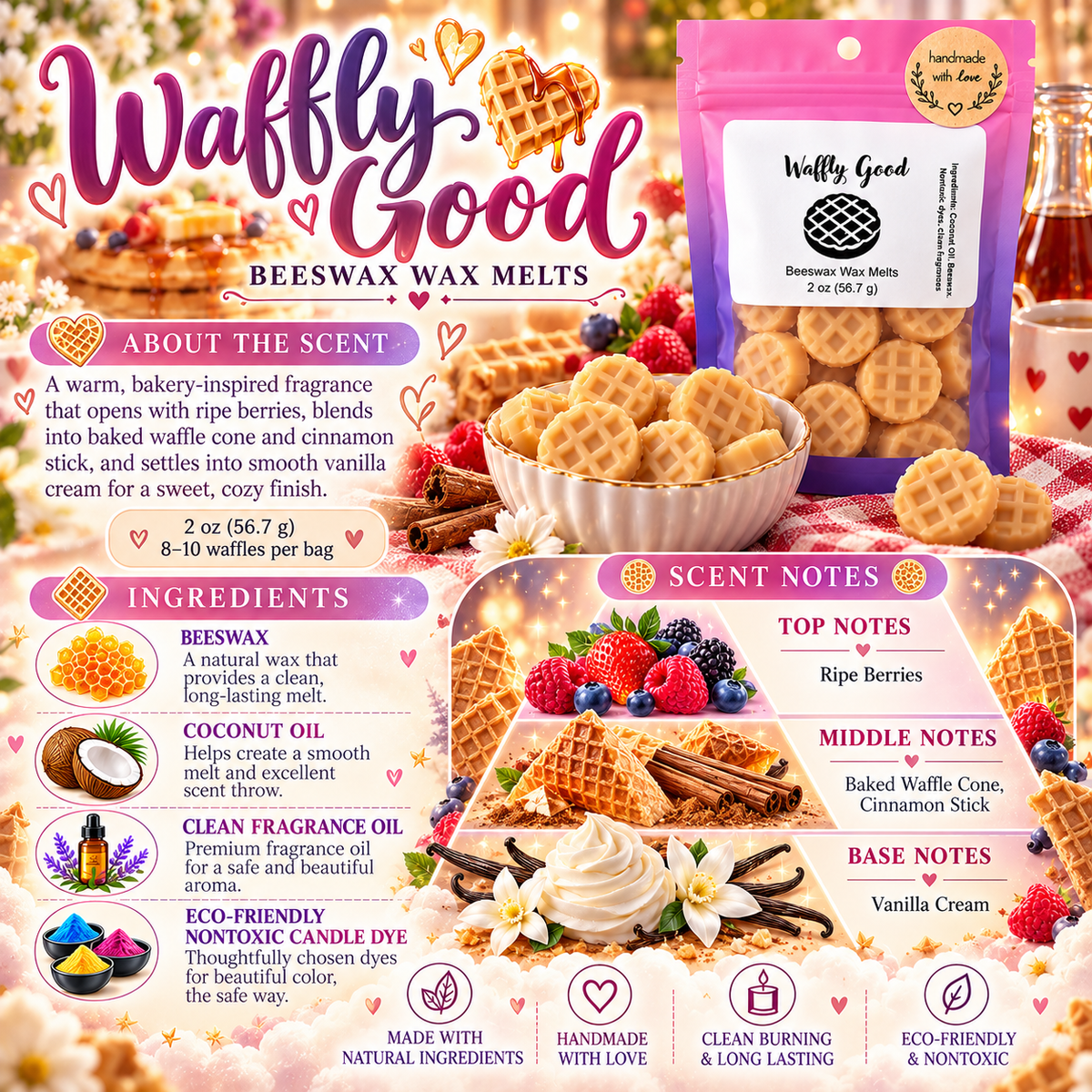Waffly Good Wax Melts - Ripe Berries, Waffle Cone, Cinnamon & Vanilla Cream - 2 oz