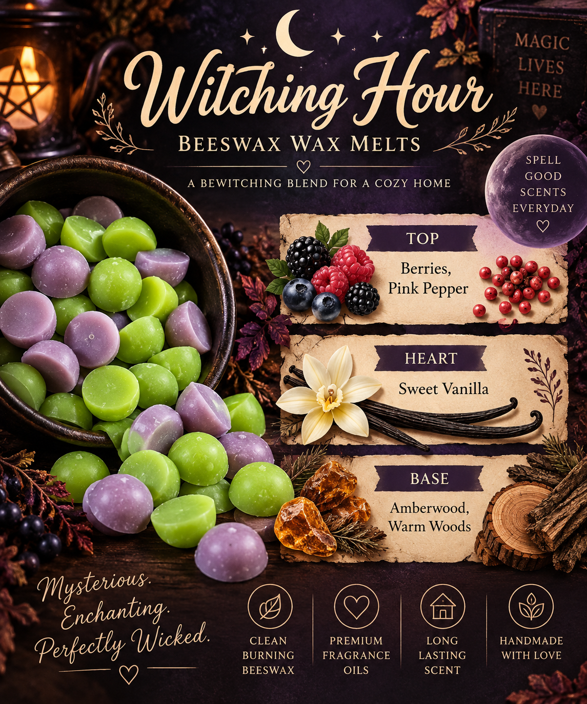 Witching Hour Beeswax Wax Melts | Berry Vanilla & Warm Woods