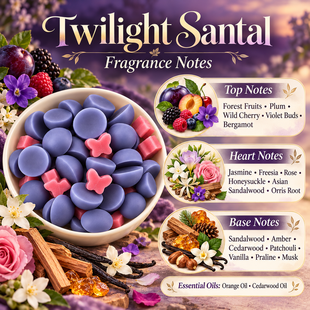 Twilight Santal Wax Melt - Amber, Sandalwood & Violet