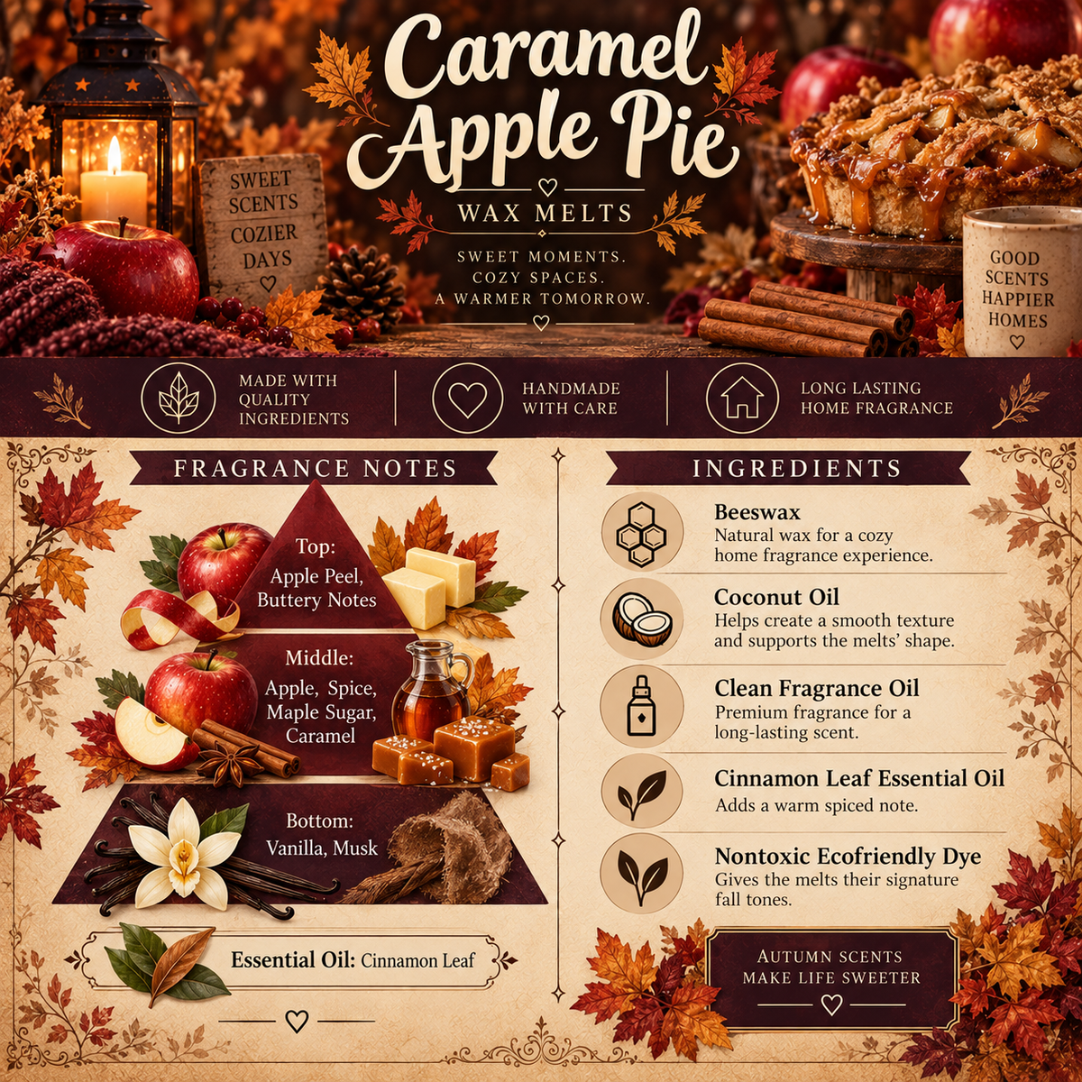 Caramel Apple Pie Wax Melts – 2 oz Fall Bakery Fragrance