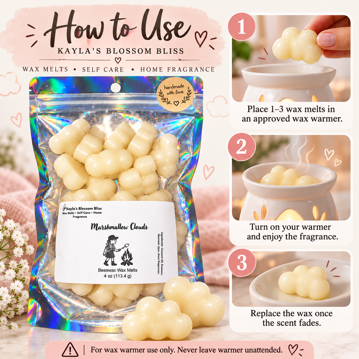 Marshmallow Clouds Wax Melts – Marshmallow, Sweet Cream & Vanilla Fragrance