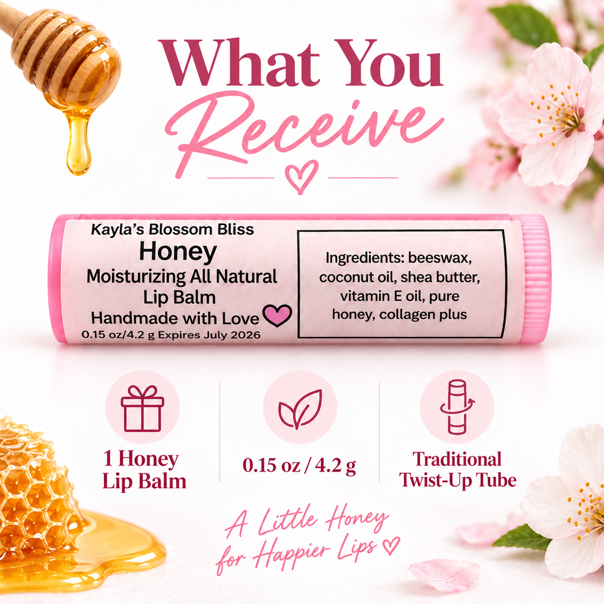 Honey Lip Balm with Pure Honey | Moisturizing Handmade Lip Balm